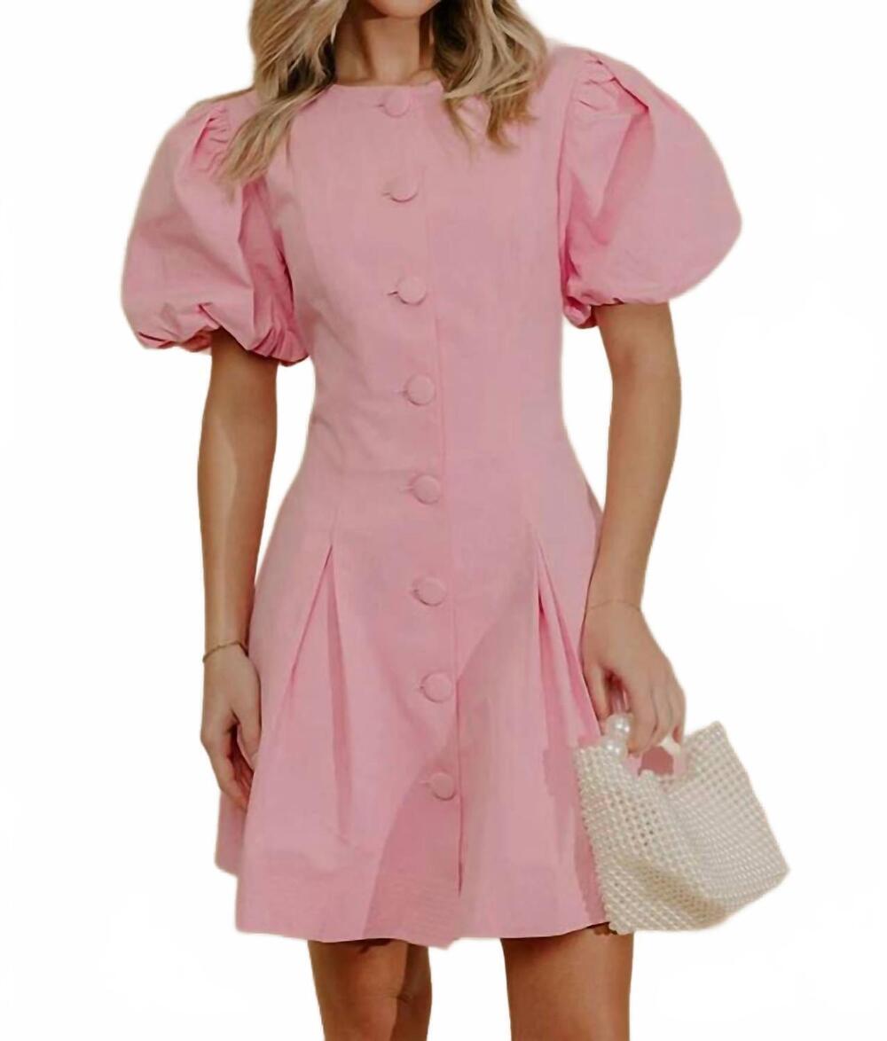 NEW TCEC elsie puff sleeve button down mini dress in pink
